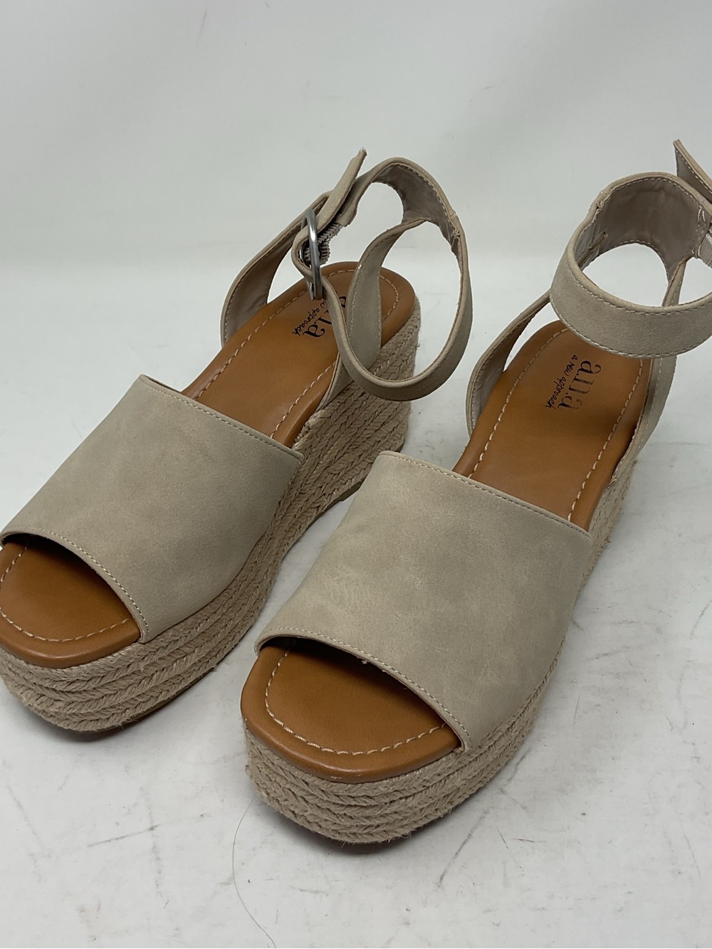 a.n.a Beige Suede-Look Espadrille Platform Sandals with Ankle Strap